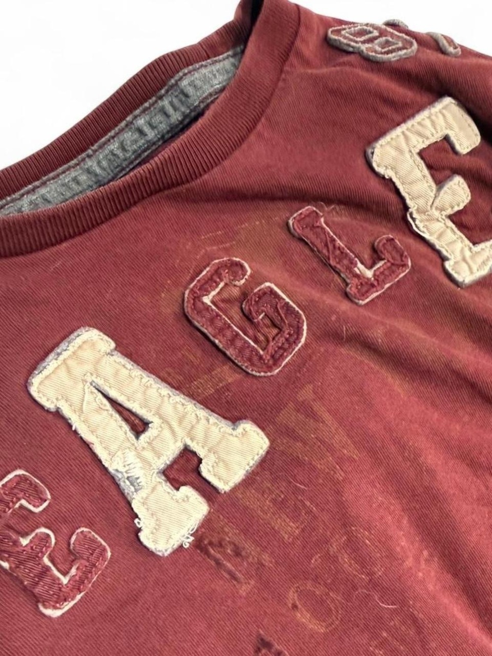 Y2K American Eagle Distressed Logo Burgandy Longsleeve Shirt